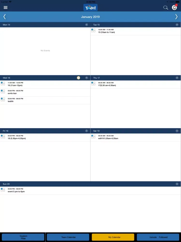 Yodel Community Calendar iPad  स्क्रीनशॉट